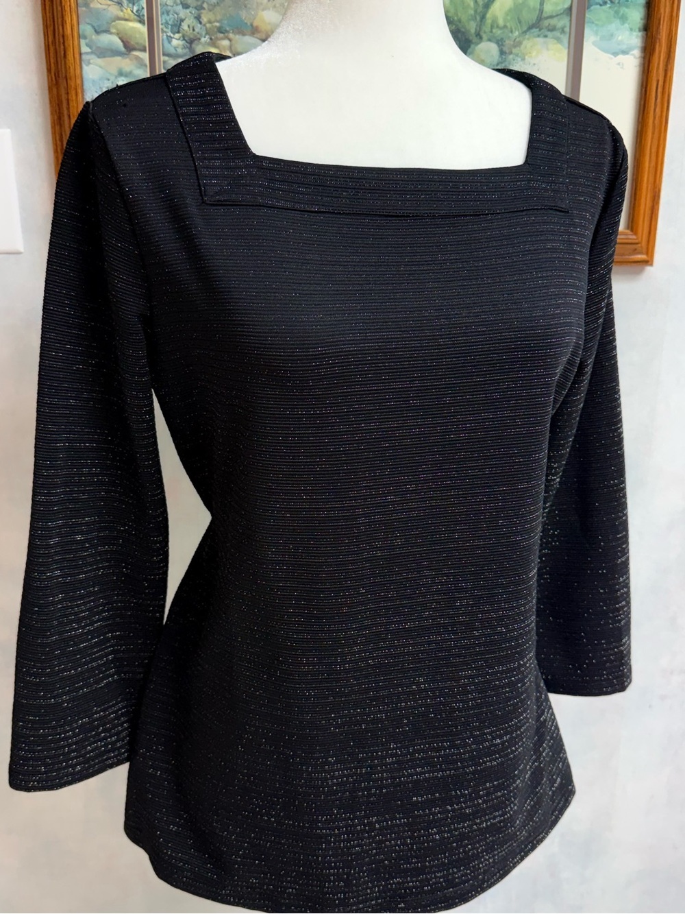 Liz M Elegant Evening / Special Occasion Black and Silver Long Sleeve Top